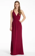 Sheath Long Sleeveless Pleated Halter Chiffon Bridesmaid Dress With Straps