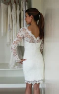 Illusion Neckline Long Sleeve Short Lace Wedding Dress With V Back