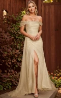 Sexy Sparkly Off-the-Shoulder Sheath Wedding Dress Dreamy Sequins High Split Sweep Train Bridal Gown with Zipper Back