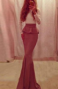 Floor-length Long Sleeve Chiffon Ruffled Lace Dress