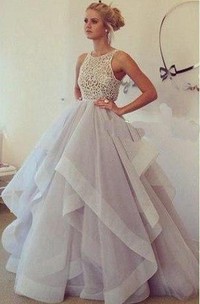 Floor-length Sleeveless Chiffon Lace Bodice Dress