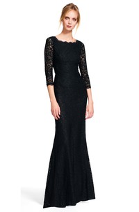 Sheath Floor-Length 3-4 Sleeve Bateau Neck Lace Bridesmaid Dress