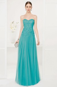 Sweetheart Drop Waist A-Line Tulle Long Prom Dress With Sequined Embroidery