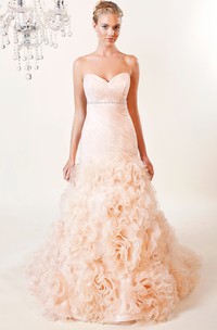 A-Line Sweetheart Jeweled Organza Wedding Dress With Criss Cross And Ruffles
