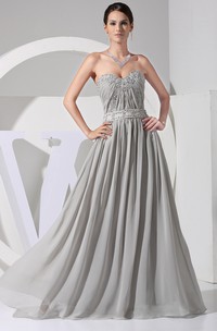 Floor Length Sweetheart Chiffon Maxi Prom Dress with Appliques and Ruching