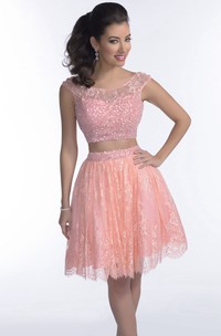 Low-V Back Bodice And Lace Skirt Prom Dress In Two Pieces