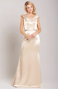 Cap Sleeve Cowl Neck Satin Bridesmaid Dress With Low-V Back
