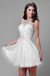 Mini A-Line Sleeveless Lace Wedding Dress With Shining Trim