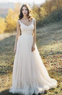 Tulle Sleeveless Illusion Bateau Neck And Illusion Back Wedding Dress With Lace Detailed Top