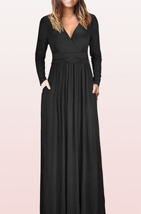 Elegant A Line Jersey V-neck Guest Mother Dress With Pockets