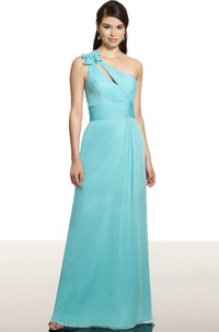 One-Shoulder Sleeveless Ruched Chiffon Bridesmaid Dress With Bow