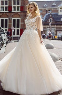 Beautiful Ball Gown Tulle and Lace V-neck Court Train Wedding Dress with Ruching