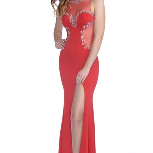 Form-Fitted Crop Top Jersey Sleeveless Prom Dress Featuring Jeweled Bodice  - UCenter Dress