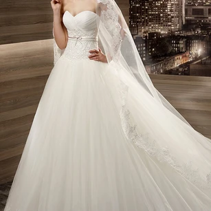 Sweetheart Court-train A-line Wedding Dress with Pleated Bust And