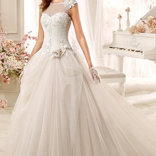 Strapless Floor-Length Appliqued Draped Satin Wedding Dress With