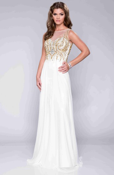 white and gold evening dress