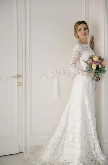 iluckin Long Sleeves Lace Wedding Dresses Bridal Gown Mermaid Wedding Dresses for Bride 2020 with Detachable Train