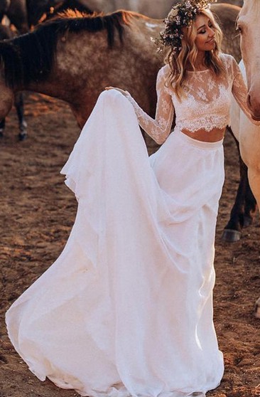 lace long sleeve flowy wedding dress