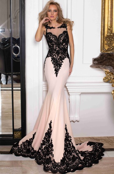 black and white mermaid prom dress