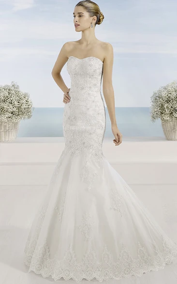 Mermaid Strapless Lace Wedding Dress With Illusion