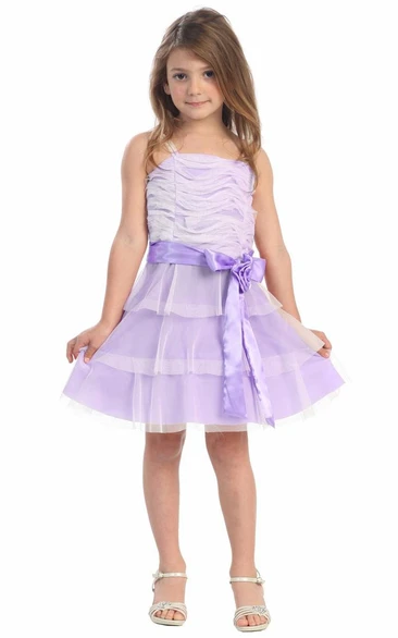 Floral Midi Tiered Flower Girl Dress With Embroidery