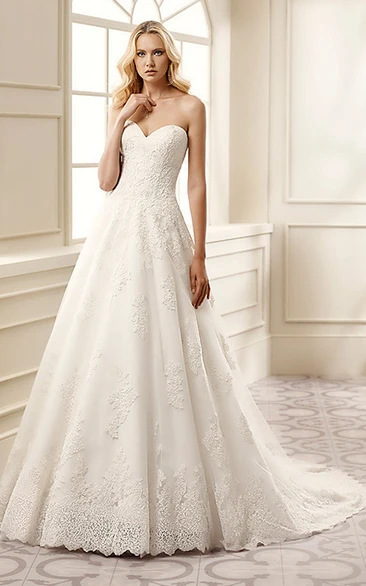 A-Line Sweetheart Lace Wedding Dress With Zipper