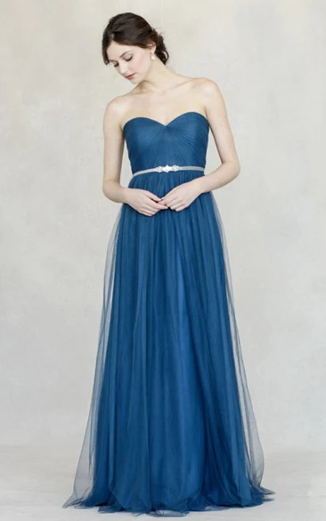 Sweetheart Sleeveless Jeweled Tulle Bridesmaid Dress With Straps