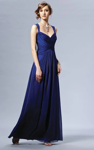 Sleeveless Taffeta Gown With Crisscross Ruching And Keyhole Back