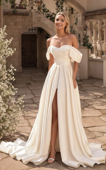 2024 Summer Beach Garden Forest A-Line Satin Dress for Wedding Sexy Charming Floor Length Low Back High Split Front Bridal Gown