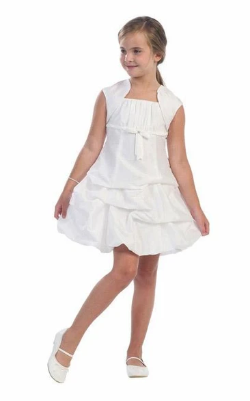 Midi Beaded Ruched Lace&Taffeta Flower Girl Dress With Tiers