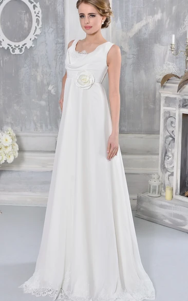 Lace Floor-Length Sleeveless Cowl-Neck Empire Chiffon Wedding Dress