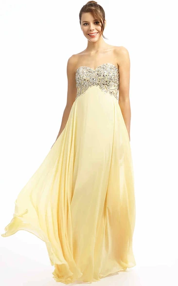 Sheath Beaded Sweetheart Floor-Length Sleeveless Empire Chiffon Prom Dress