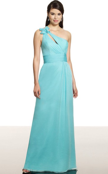 One-Shoulder Sleeveless Ruched Chiffon Bridesmaid Dress With Bow