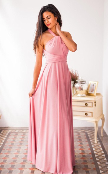 Halter Floor-length Gown With Sash and Pleats