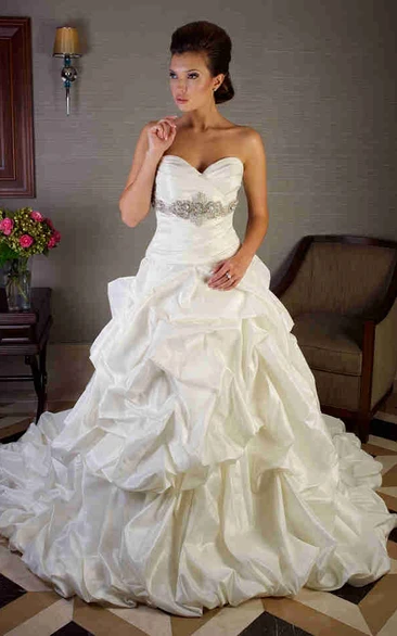 Ball Gown Criss-Cross Sweetheart Taffeta Wedding Dress With Pick Up And Waist Jewellery
