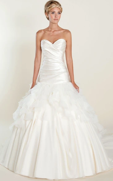 Ball Gown Maxi Sweetheart Pick-Up Tulle&Taffeta Wedding Dress With Criss Cross And Deep-V Back