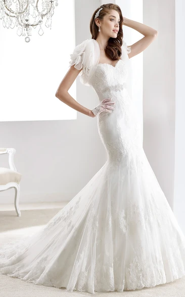 Sweetheart Mermaid Sheath Lace Gown With Illusive Lace Straps And Back