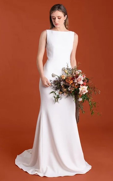 Boat neck sheath hot sale wedding dress