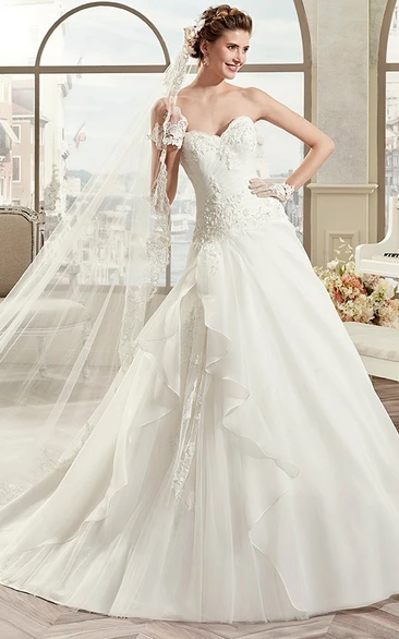 Sweetheart A-Line Bridal Gown With Side Ruffles And Lace-Up Back