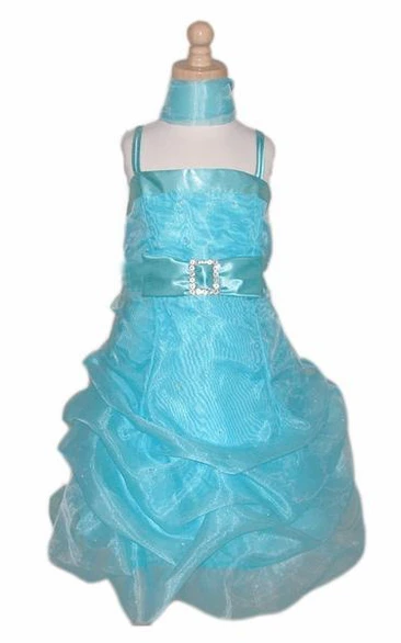 Cape Short Beaded Floral Organza Flower Girl Dress With Sash