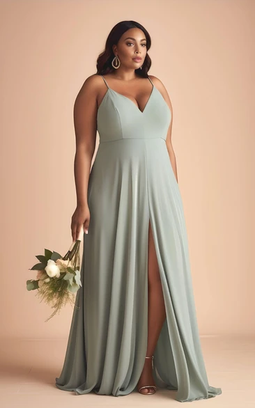 A-Line Plus Size Chiffon Bridesmaid Dress 2023 Simple Elegant V-neck
