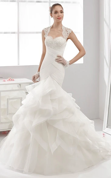 Sweetheart Mermaid Wedding Gown with Queen Anna Neckline and Ruching Train 