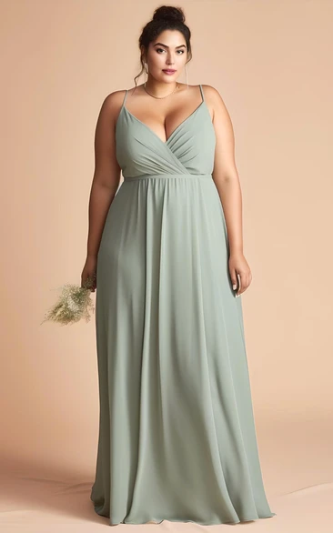 Plus Size A-Line Chiffon Bridesmaid Dress 2023 Sexy Elegant Floor-length