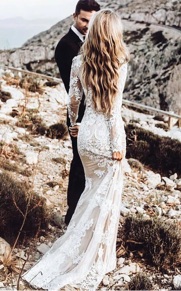 Mermaid wedding dress with lace sleeves best sale