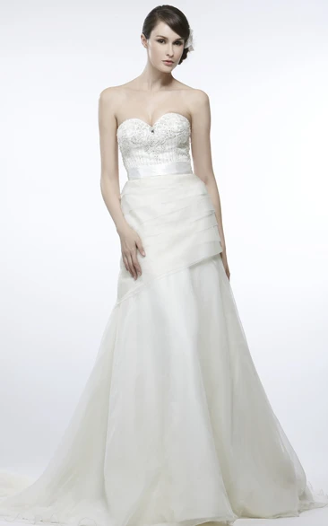 A-Line Sweetheart Sleeveless Beaded Tulle Wedding Dress