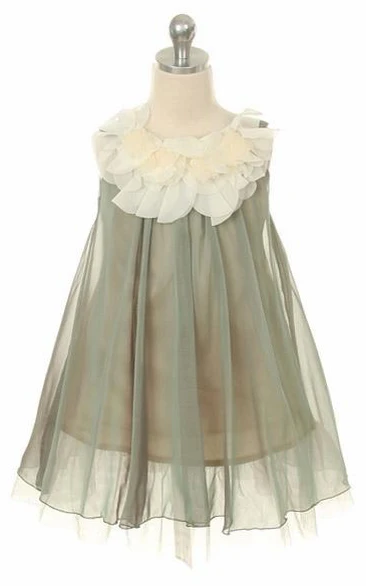 Tea-Length Tiered Chiffon Flower Girl Dress