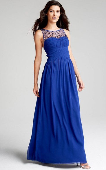 Scoop Floor-Length Beaded Chiffon Bridesmaid Dress With Ruching And Straps