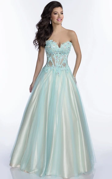 Sweetheart Tulle A-Line Gown With Lace Appliques And Lace-Up Back