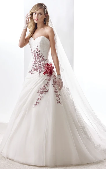 Wedding dress hot sale red trim