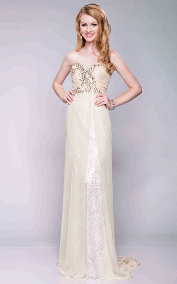 Empire Column Chiffon Sweetheart Prom Dress With Jeweled Top
